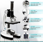 AMSCOPE-Kids 120X-1200X White Metal Arm Starter Kids Student Microscope Kit and Compact Refractor Telescope with Tripod - M30-ABS-KT2-W-TKVB1