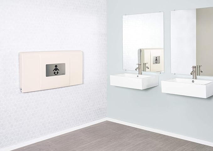 Foundations Ultra Horizontal Wall Mounted Baby Diaper Changing Station, Oversized Changing Surface, Plastic w/Heavy Duty Stainless Steel Hinge - Cream (200-EH-08)