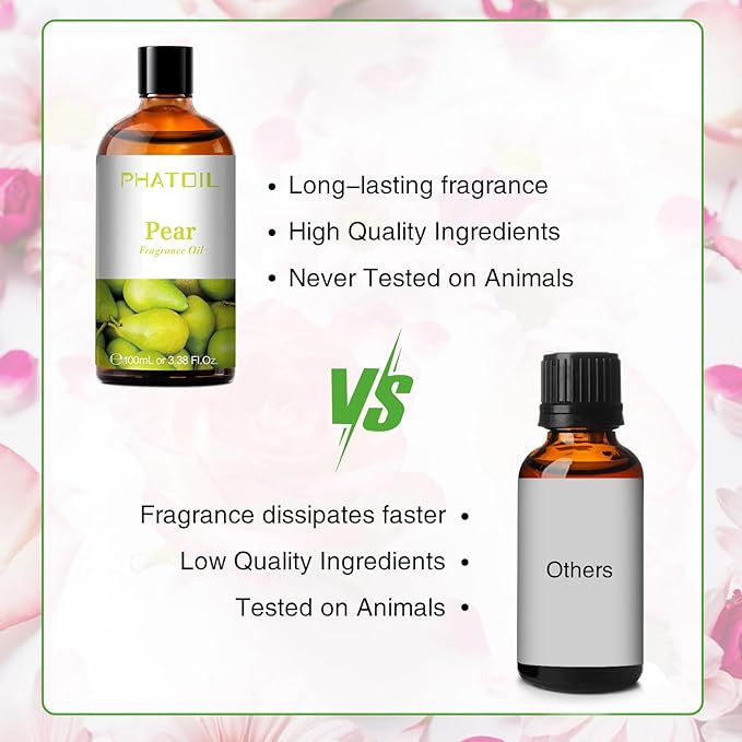 PHATOIL 3.38FL.OZ Pear Fragrance Oils for Aromatherapy, Essential Oils for Diffusers for Home, Perfect for Diffuser, Yoga, Skin Care, DIY Candle and Soap Making - 100ml