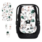 Infant Car Seat Insert and Strap Covers, Very Soft Car Seat Head Support Baby Girl Boy, Reversible Newborn Carseat Insert Cushion Fits for Stroller, Baby Swing, Bouncer (White Animals)