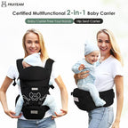 FRUITEAM Baby Carrier Newborn to Toddler, Safety-Certified Waist Stool with Hip Seat, Ergonomic 6-in-1 Baby Carrier with Head Support, Adjustable & Removable Baby Holder for All Seasons, Black
