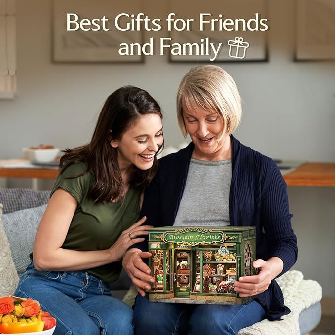 CUTEBEE Book Nook Kit - DIY Miniature House Dollhouse Kit for Adults and Teens, Booknook Tiny House Bookshelf Decor 3D Wooden Puzzle, Gifts for Family, Friends (Blossom Florists)