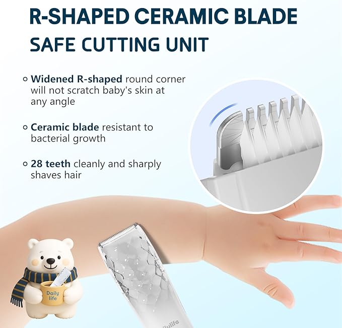 DAILYLIFE Baby Hair Clippers, Silent Clippers for Kids with Autism, Sensory Baby Hair Cutting Kit, Quiet Vacuum Hair Trimmer Waterproof for Toddler Infants Boys, White
