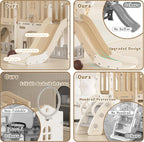 KORIMEFA 8 in 1 Toddler Slide Set, Kids Slide for Toddlers Age 1-3, Toddler Climber PlaySet with Basketball Hoop and Ball, Outdoor Indoor Kids Playground for Toddlers 1-3, Beige