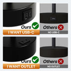 KPQ Small Bedside Lamp Touch Control Table Lamp with USB A+C Charging Ports & AC Outlet 3-Way Dimmable Nightstand Lamp with Linen Fabric Shade for Bedroom Living Room