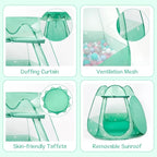 Baby Ball Pit for Toddler with 50 Balls, Pop Up Tent Kids with Star Lights for 1 2 3 Year Old Birthday Gift, 12-18 Months Baby Girl Toys with Carrying Bag, Indoor&Outdoor Play Tent for Kids(Green)