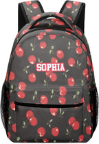 Red Cartoon Cherry Custom Kids Backpack 16.5 Inch for Boy Girl, Personalized Waterproof Child School Travel Bag with Name