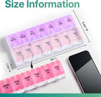 Sukuos AM PM Weekly Pill Organizer 7 Day, 2 Times A Day Medicine Pill Box with Easy Push Button, BPA Free Vitamin Cases for Fish Oil/Supplements, Easy to Clean (Purple&Pink)