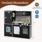 HONEY JOY Kids Kitchen Playset, Wooden Little Chef Pretend Toy Kitchen Set w/Chalkboard, Telephone, Utensils, Oven, Microwave, Sink, Storage, Play Kitchen for Toddlers Boys Girls, Black