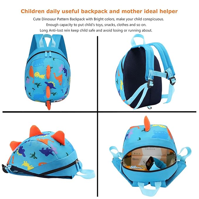 DB Toddler Mini Dinosaur Backpack with Child Leash, Anti Lost Wrist Link for Kids, Safety Harness Back Pack for Baby Boy Girl
