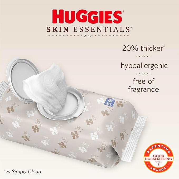 Huggies Skin Essentials Baby Wipes, Hypoallergenic, 99% Water, 15 Flip Top Packs (840 Wipes Total)