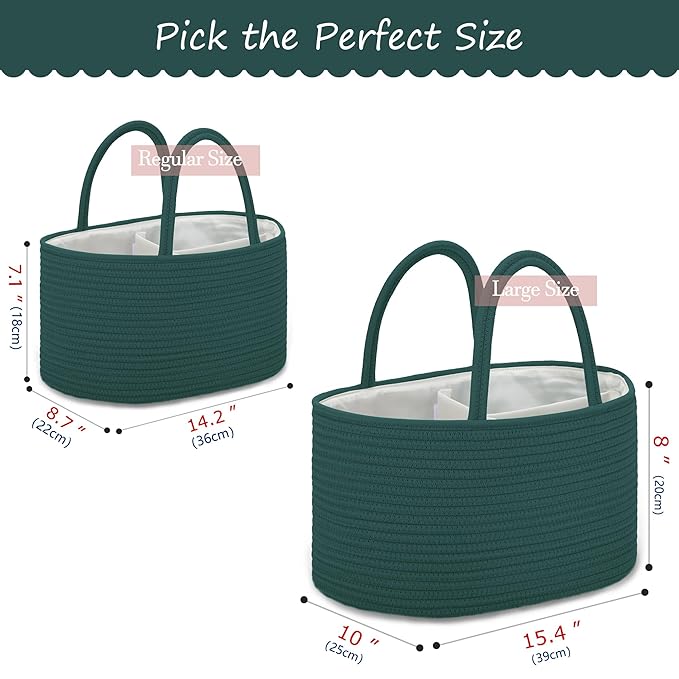 COMSE Baby Diaper Caddy Organizer, Car Caddy, Diaper Change Organizer, Gift Baskets Empty, Portable Tote Bag with Divider, Baby Shower Gifts Newborn Essentials Registry Must Have, Dark Green