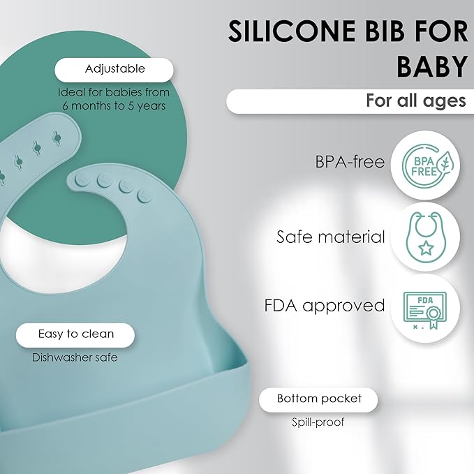 Bluet B- Silicone Baby Feeding Set - Baby Led Weaning Supplies - Baby Spoons, Suction Bowl - Plate - Baby Utensils Set - Silicone Feeding Set for Baby First Foods, Infant Eating - 8pcs - Light Blue