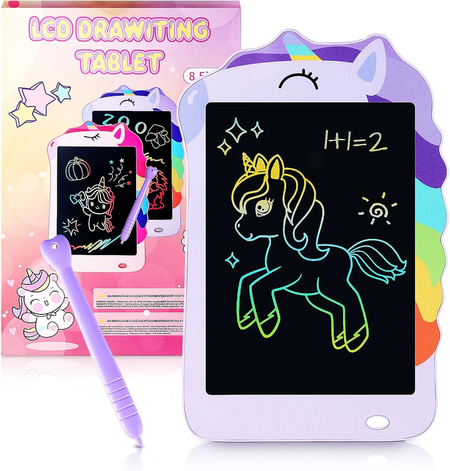 Unicorn Toys LCD Writing Tablet for Girls Kids,Colorful Toddler Drawing Tablet for Educational Baby Girl, Doodle Board Pad Toy for 3 4 5 6-12 Years Old Kid Birthday Party School, 8.5 Inch Purple
