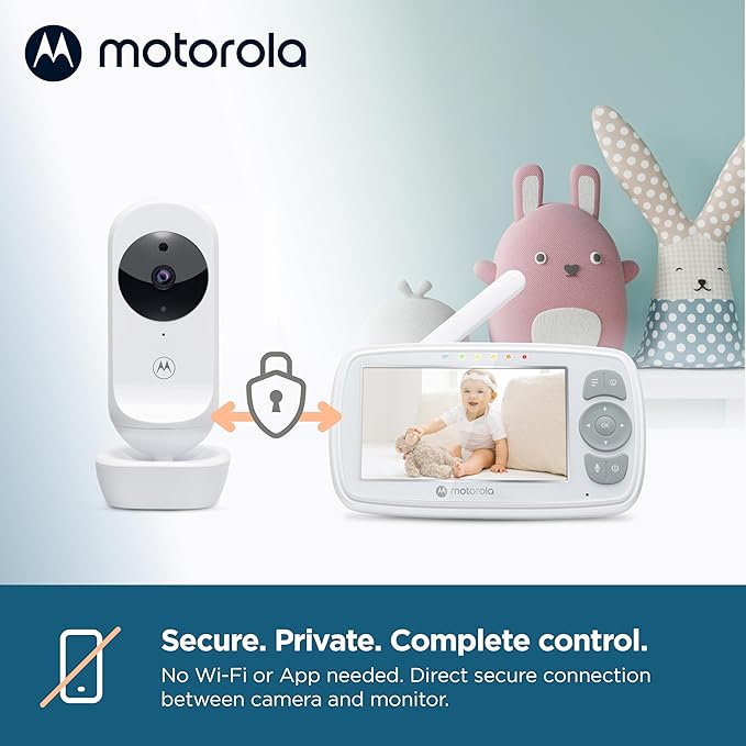Motorola Nursery Baby Monitor Long Range with Camera and Audio, 4.3" Screen, 2-Way Audio VM34, No WiFi Needed, Manual Tilt/Pan, Digital Zoom, Lullabies, Temperature Sensor