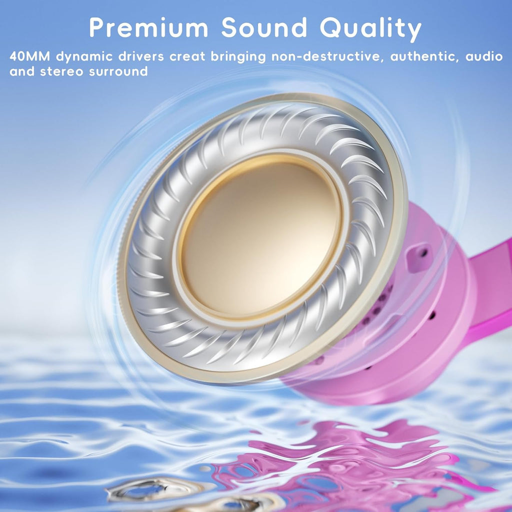 Kids Headphones, Wired Headphones for Kids Over Ear with Microphone, 85/94dB Volume Limiter Headphone for Girls Boys, Foldable Headphone for Learning & Entertainment, Gradient Deep Pink