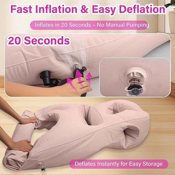 Inflatable Pregnancy Pillow with Belly & Head Hole – Full Body Maternity Airbed for Stomach Sleeping, Back Pain & SPD Relief – Comfortable, Portable & Includes Electric Pump Gray