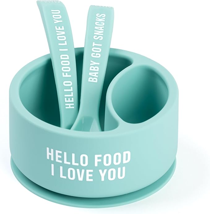 Bella Tunno Silicone Suction Bowl & Spoons for Toddlers & Babies, Food Grade BPA Free Silicone, Non Slip Base, Microwave & Dishwasher Safe, Ideal Baby-Led Weaning Bowl, Miss Mess/Love First Bite