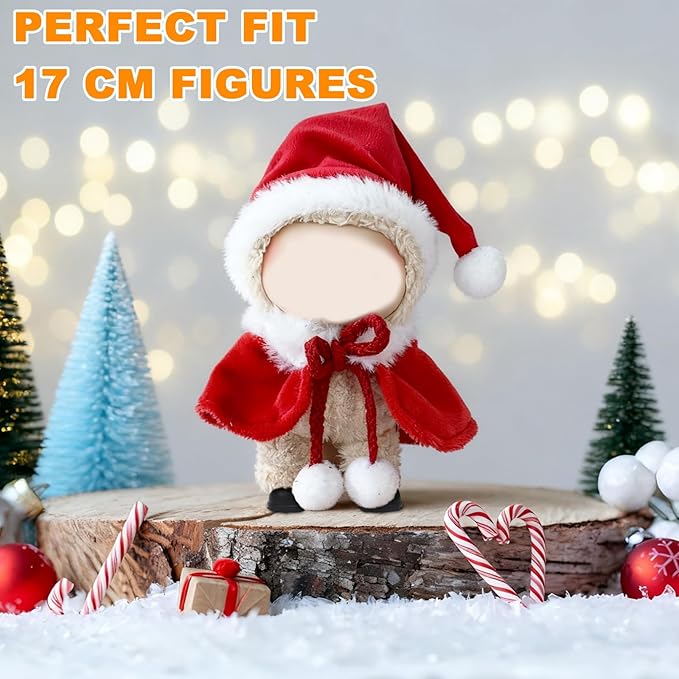 Christmas 17cm Doll Clothing Set Includes Hat + Top + Shoes Cute and Fashionable Doll Outfit Suitable for 17cm Dolls (Doll Not Included)