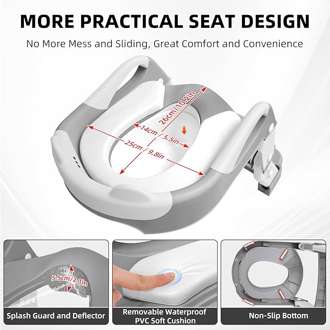 Potty Training Seat, Upgrade Toddler Toilet Seat for Kids Boys Girls, 3 in 1 Potty Training Toilet with Step Stool Ladder-Non Slip Foldable (Gray+White)