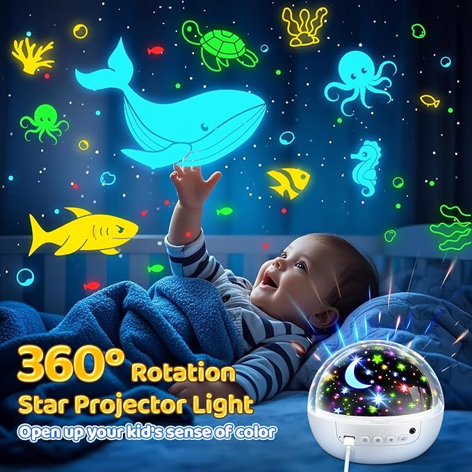 PIKOY Baby Sensory Toys 3-6 Months,93 Lighting Mode Baby Sensory Toys 6-12 Months,360° Rotate Kids Sensory Toys for Autism,Dimmable+Timer+Remote 1 Year Old Boy Gifts 1 Year Old Girl Gifts