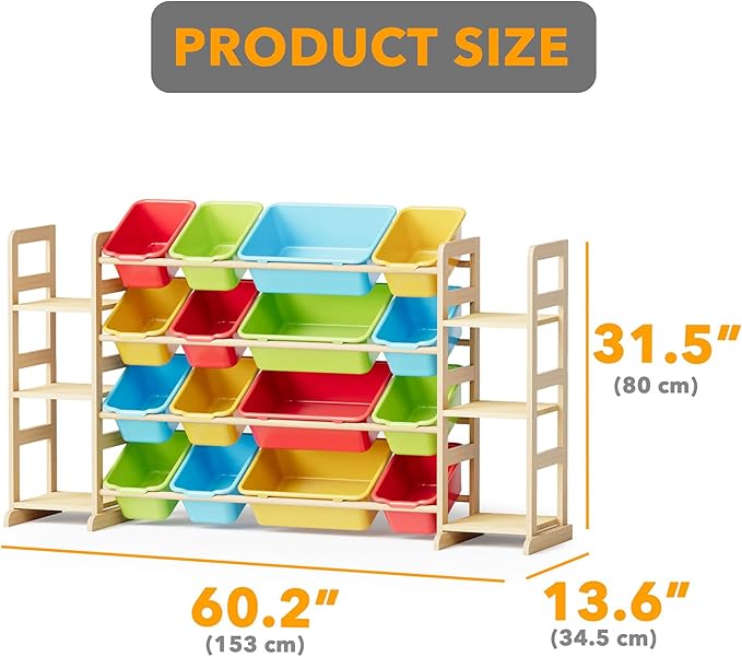 SpaceAid Toy Storage Organizer with 6 Shelves and 16 Bins, Toy Organizers Storage Bookshelf, Kids Bin Shelf Toys Box Bookcase for Bedroom Playroom Organization Room Decor, Multi-Colored