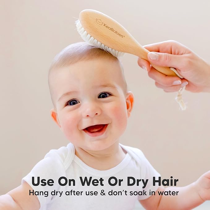 Wooden Baby Hair Brush - Cradle Cap Baby Brush with Soft Goat Bristles, Perfect Gentle Scalp Newborn Comb for Infant, Girls, Boys, Bath Essentials (Walnut, Oval)