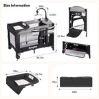 4 in 1 Height Adjustable Baby Playard, Foldable Nursery Center with Music Box Toy Rack, Side Storage, Changing Table, Large Portable Playpen for Newborns and Toddlers（Gray）