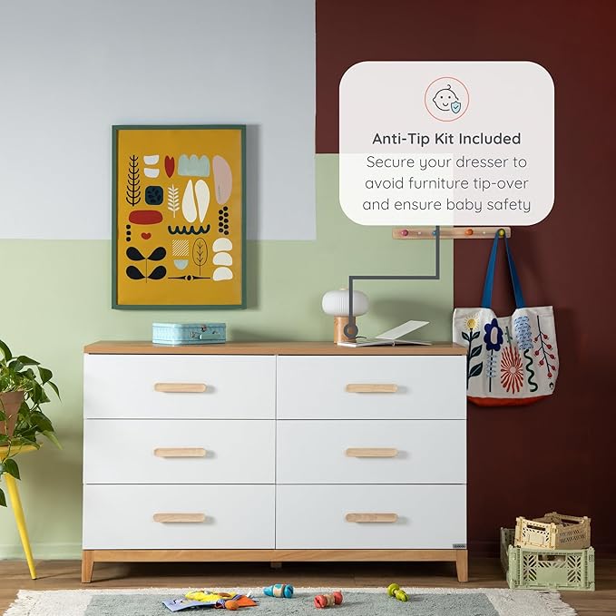 dadada LaLa 6 Drawer Dresser for Nursery - Modern Design, Deep Drawers, Baby-Safe Finish, Anti-Tip Safety, Durable Construction, Extra Wide 55” Dresser. (Big 6-Drawer)