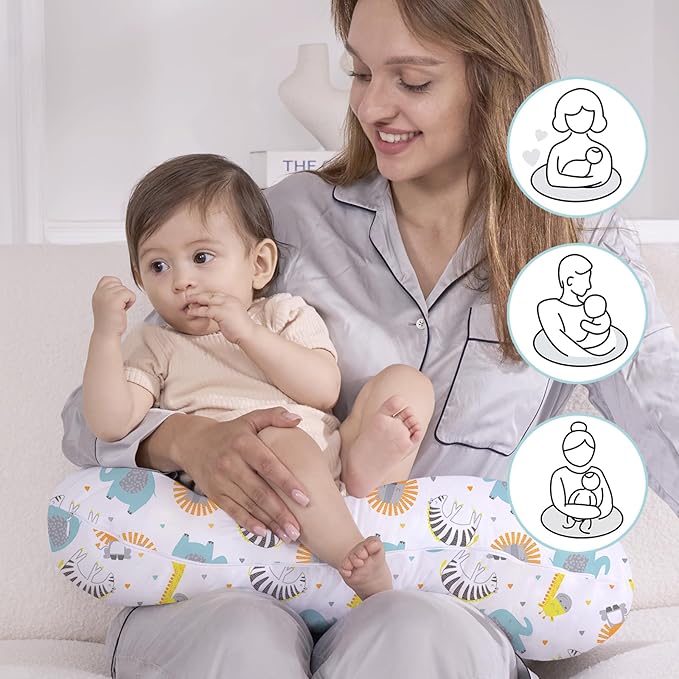 Little Grape Land Nursing Pillow for Breastfeeding, Breathable Breast Feeding Pillow and Positioner with Removable Cover for More Support, Tummy Time and Bottle Feeding Support Pillow, Animals