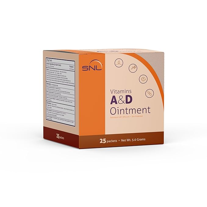 SNL Quality Vitamins A & D Ointment for | Baby Diaper Rash | Burns | Tattoo Aftercare | Skincare - 25 Individual Foil Packets - 5 Grams each