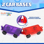Playmags 2 Piece Car Set: with Stronger Magnets, STEM Toys for Kids, Use with All Magnetic Tiles and Blocks Sturdy, Super Durable with Vivid Clear Color Tiles. (Colors May Vary)