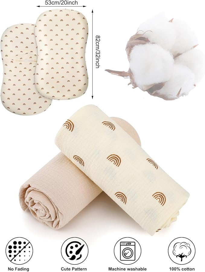 Muslin Baby Lounger Cover for Snuggle Me Organic Lounger/Baby Lounger/Organic Cotton Handmade Cover for Infant/Toddler Lounger (Yellow Rainbow, Beige)