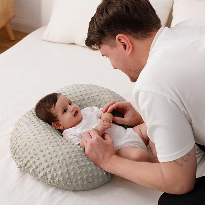 Baby Nursing Pillow and Body Positioner with Premium Slipcover for Breastfeeding for Baby Boys and Girls, Feeding Pillow with Breathable Comfortable Pillowcase (Tidal Foam)