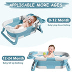 MoreFeel Collapsible Baby Bathtub for Newborn with Thermometer & 1 Hooded Towel & 1 Soft Floating Cushion,Portable Travel Bathtub with Drain Hole, Durable Foldable Baby Tubs for Infants to Toddler