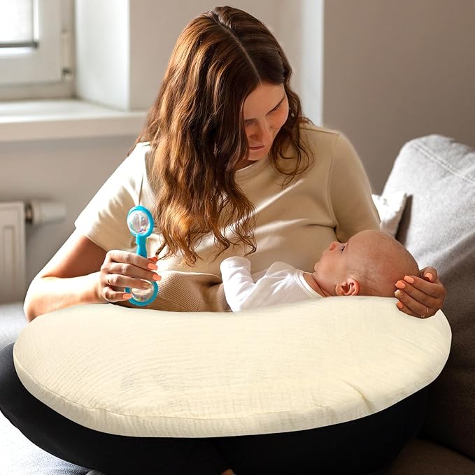 Hooyax Muslin Nursing Pillow Covers Only, Soft and Breathable Nursing Covers for Breastfeeding Pillows, Adorable Infant Feeding Pillow slipcover for Baby Boy and Girls (Wheat)