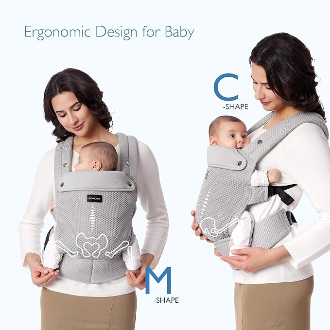 Momcozy Breathable Mesh Baby Carrier, Ergonomic and Lightweight Infant Carrier for 3-24 Months with Enhanced Lumbar Support, All Day Comfort for Hands-Free Parenting, Air Mesh-Grey