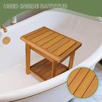 Teak Shower Bench-Solid Teak Wood Shower Chair with Storage Shelf, Stable Non-Slip Bathroom Stool for Elderly & Recovery, Heavy Duty Shower Seat for Inside Shower & Tub Safety 14 inch
