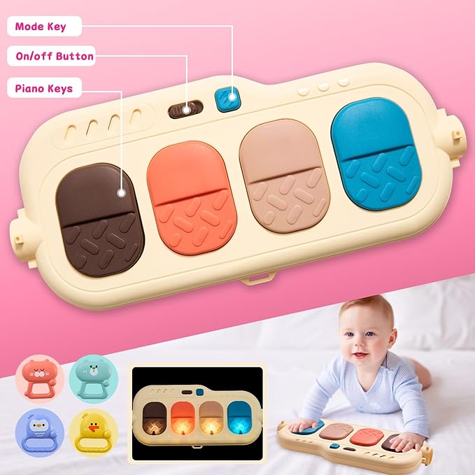 Baby Play Gym Walker Kick and Play Piano Gym for Boys Girls Play Mat Musical Tummy Time Mat Infant Christmas Newborn Gifts Toddlers (Fox Upgraded)