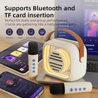 YF93 Mini Karaoke Machine for Kids with Bluetooth Speaker, 7 Voice-Changing Modes, Dual Microphones, Colorful LED Lights, TF Card Support, Portable Singing Gift for Children and Parties(Beige)