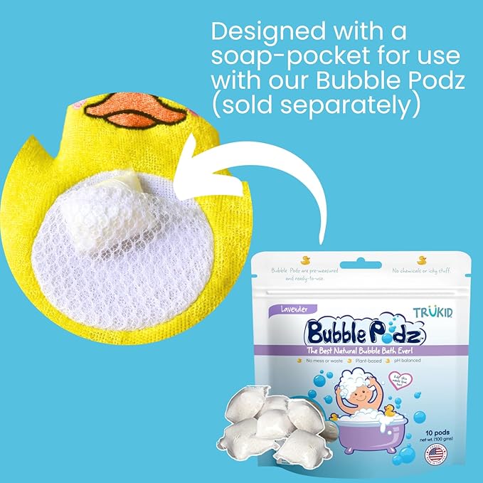 TruKid Vanilla Bubble Podz & BubbleGlove Set – Includes Bubble Bath Pods and 2 Wash Gloves for Parent and Child