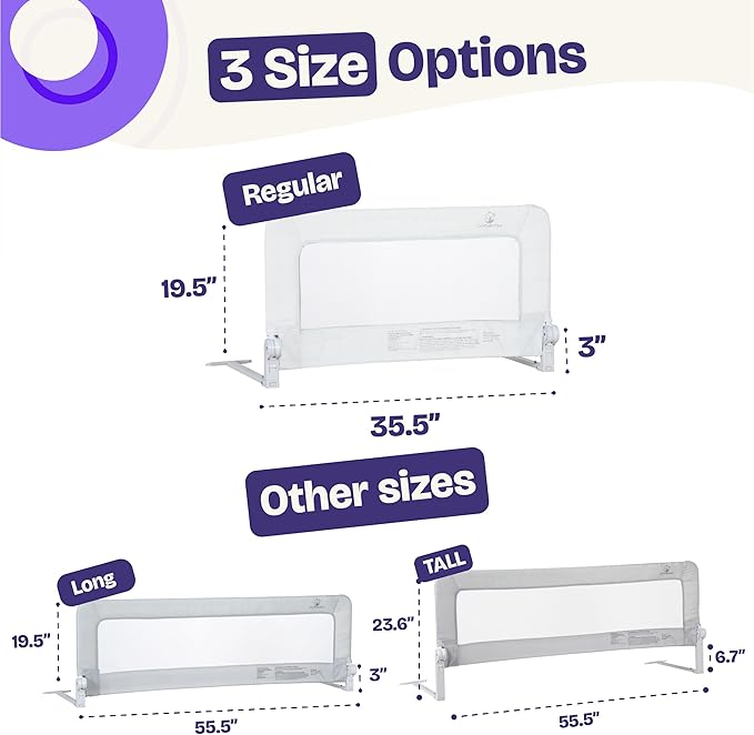 ComfyBumpy 1-Pack Bed Rail for Toddlers 35.5" L x 19.5" H | Toddler Bed Rails for Twin, Full & Toddler Mattress Size | Swing Down Rail Guard | Mattress Side Rail for Kids | White