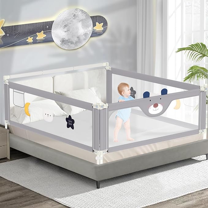 3-Piece Bed Rail for Toddlers with Headboard Rod, Adjustable Baby Bed Rail Guard, Twin/Full/Queen/King Size Bed (1, 78.7 Inch)