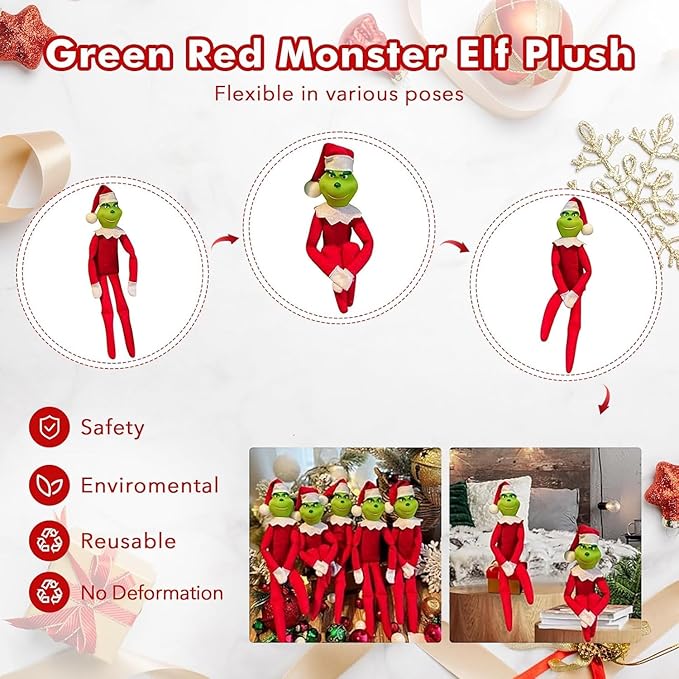 12.6'' Red Christmas Monster Plush Toy, Christmas Stuffed Figures Doll for Kids and Christmas Tree Home Decorations(Red)