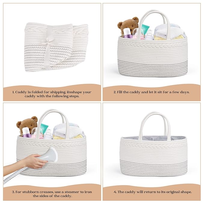 luxury little Diaper Caddy Organizer, Extra Large Cotton Rope Nursery Basket, Changing Table Organizer for Baby Diaper Storage, Portable Car Organizer with Removable Divider, Baby Shower Gifts