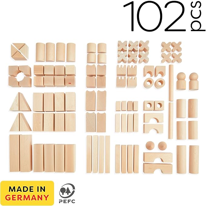 HABA Extra Large Wooden Building Blocks 102 Piece Set: Open-Ended Stacking Toys, Toddler Blocks, and Wooden Toys Made in Germany