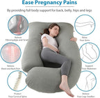 Pregnancy Pillow J-Shaped Full Body Pillow, 59 inch Cool Fabric Easy to Remove and Wash, Support Pregnant Women's Backs Legs and HIPS, Improve Sleep,Pregnancy Pillow for Women ，Pea Green