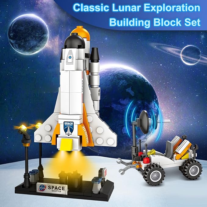 Space Exploration Shuttle Toys for Boys, STEM Aerospace Building Kit Toy with Rocket, Space Shuttle, Moon Buggy and Satellite, Best Gifts for 6, 7, 8, 9, 10+ Year Old Boys (415 PCS)