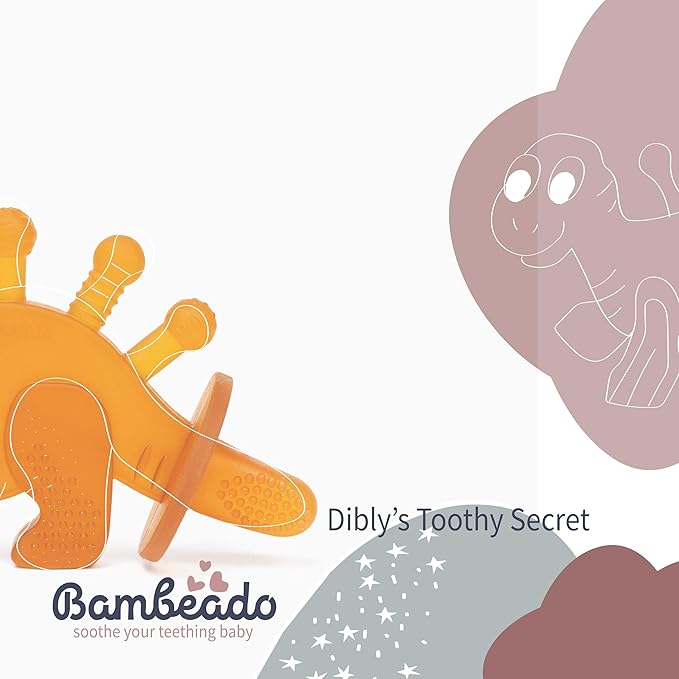Bambeado Baby Teether Toy: Dibly - The Dino Baby Teething Toys BPA-Free Teethers Inspired by Nature with Natural Rubber Pacifier