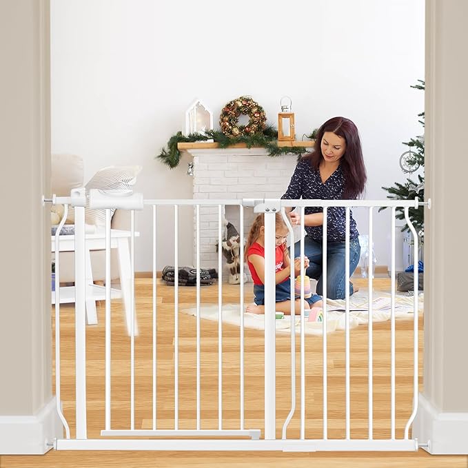 Extra Wide Baby Gate Extra Tall Dog Gate for Stairs Doorways White Metal Tension Child Pet Safety Gates with Pressure Mount 43.5-48 Inch
